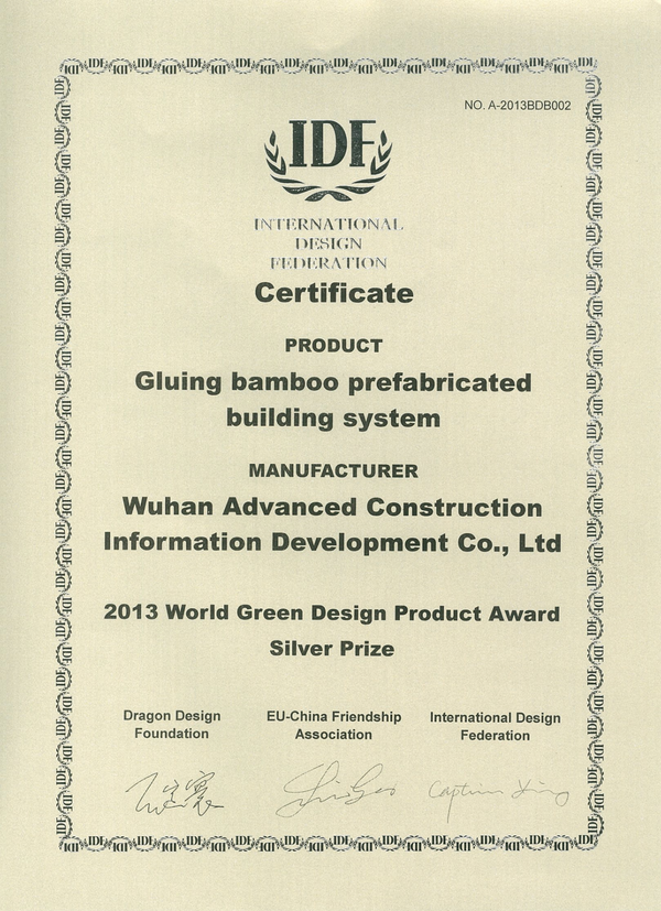 Silver Prize, 2013 World Green Design Product Award, IDF